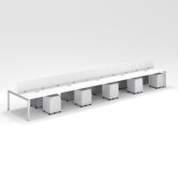 Shared Structure 10 Seater in White Colorwith Wood Dividers with Drawers without Mesh Chairs and Worktop W100cm x D75cm