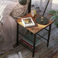 Mahmayi LET23X Nightstand with 2 Adjustable Mesh Shelves, Side Table for Living Room End Table - Rustic Brown