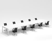 Shared Structure 10 Seater in White Color with No Dividers without Drawers with Mesh Chairs and Worktop W180cm x D60cm