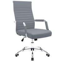 Furmax Ribbed Office Desk Mid-Back PU Leather Executive Conference Chair - Grey