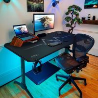 ContraGaming by Mahmayi Gaming Table MY 1160 Black with Gamepad Holder Cable Management with Carbon Fiber Top with AM K5 Pro Headset Combo