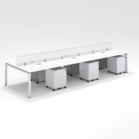 Shared Structure 6 Seater in White Color with Polycarbonate Dividers with Drawers without Mesh Chairs and Worktop W100cm x D75cm