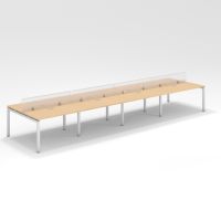 Shared Structure 8 Seater in Oak Color with Polycarbonate Dividers without Drawers without Mesh Chairs and Worktop W140cm x D60cm