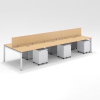 Shared Structure 6 Seater in Oak Color with Wood Dividers with Drawers without Mesh Chairs and Worktop W140cm x D60cm
