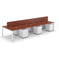 Shared Structure 6 Seater in Apple Cherry Color with Wood Dividers with Drawers without Mesh Chairs and Worktop W160cm x D75cm