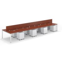 Shared Structure 8 Seater in Apple Cherry Color with Wood Dividers with Drawers without Mesh Chairs and Worktop W140cm x D60cm