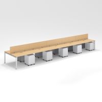 Shared Structure 10 Seater in Oak Color with Wood Dividers with Drawers without Mesh Chairs and Worktop W100cm x D60cm