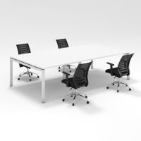 Shared Structure 4 Seater in White Color with No Dividers without Drawers with Mesh Chairs and Worktop W140cm x D60cm