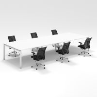 Shared Structure 6 Seater in White Color with No Dividers without Drawers with Mesh Chairs and Worktop W100cm x D60cm