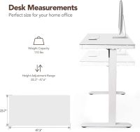 Mahmayi Flexispot All In One Height Adjustable Standing Desk With USB Charging, Wooden Top White, ET-118W