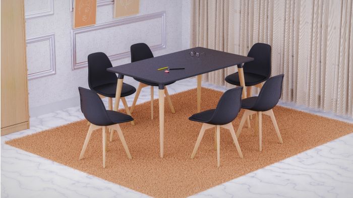 Cenare 7-Piece Dining Set for Kitchen, 140 X 80 Dining Table With 6 X PU Dining Chair - Black
