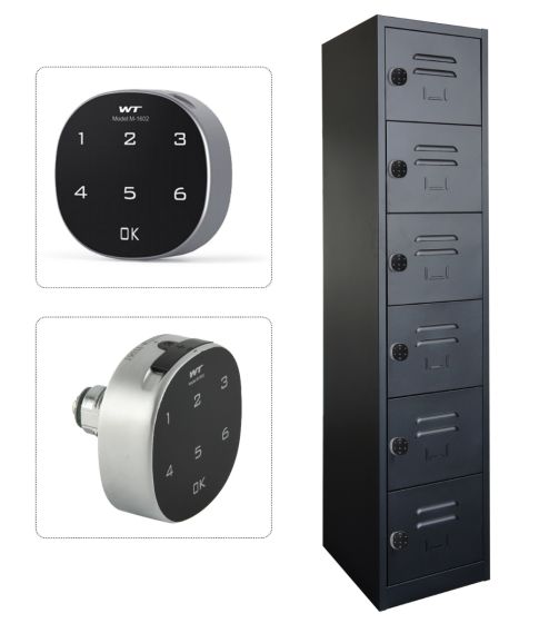 Mahmayi Black Modern 6 Door Locker with Digital Lock, Full Security Device, Privacy Door Locker, Documents, Cash, Jewelry Safety for Home, Garage, Hotel, Office (38x46x183cm)