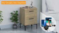 Mahmayi Modern Night Stand, Side End Table with Attached BS02 USB Charger Port and 2 Storage Drawers Grey Bardilano Oak Ideal for Bedroom and Living Room