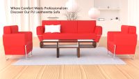 Mahmayi GLW SF169-3 PU Leatherette Three Seater Sofa Red Modern Sofa Ideal for Home and Office