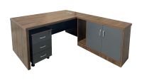 Multi-Purpose Modern Executive Desk, Office Conference Desk With Drawers and Cabinet - Dark Walnut