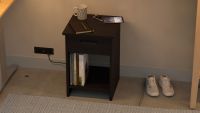 Mahmayi Modern Night Stand, Side End Table with Attached BS02 USB Charger Port, Single Drawer and Open Storage Shelf Black Ideal for Bedroom and Living Room
