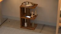 Mahmayi Modern E Shape Night Stand, Side End Table with 3 Open Storage Shelf Dark Hunton Oak Ideal for Bedroom and Living Room
