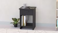 Mahmayi Modern Night Stand, Side End Table with Attached BS02 USB Charger Port, Single Drawer and Open Storage Shelf Black Ideal for Bedroom and Living Room