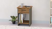 Mahmayi Modern Night Stand, Side End Table with Attached BS02 USB Charger Port, Single Drawer and Open Storage Shelf Dark Hunton Oak and Lava Grey Ideal for Bedroom and Living Room
