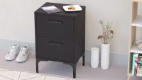 Mahmayi Modern Night Stand, Side End Table with 2 Storage Drawers Black Ideal for Bedroom and Living Room