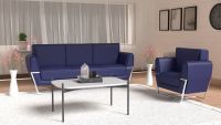 Mahmayi GLW SF169-3 PU Leatherette Three Seater Sofa Blue Modern Sofa Ideal for Home and Office