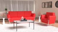 Mahmayi GLW SF169-3 PU Leatherette Three Seater Sofa Red Modern Sofa Ideal for Home and Office