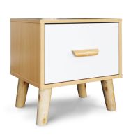 Mahmayi 303-1 Modern Wooden Side Table Storage Unit Beech & White Melamine