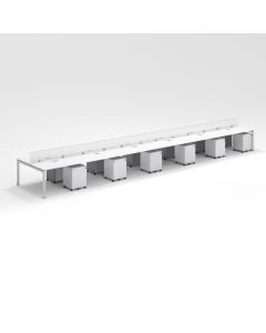 Shared Structure 12 Seater in White Color with Polycarbonate Dividers with Drawers without Mesh Chairs and Worktop W180cm x D60cm