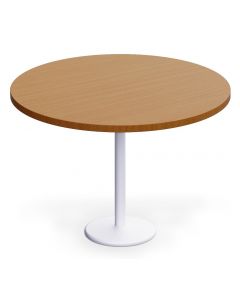 Rodo 500E Light Walnut Round Table with white round base - 120cm