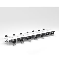 Shared Structure 14 Seater in White Color with Polycarbonate Dividers with Drawers with Mesh Chairs and Worktop W120cm x D60cm