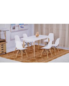 Cenare 7-Piece Dining Set for Kitchen, 140 X 80 Dining Table With 6 X DSW Plastic Dining Chair - White