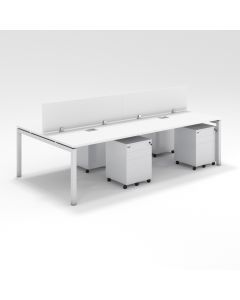 Shared Structure 4 Seater in White Colorwith Wood Dividers with Drawers without Mesh Chairs and Worktop W100cm x D60cm