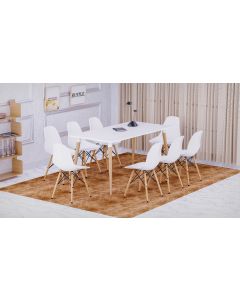 Cenare 9-Piece Dining Set for Kitchen, 160 X 80 Dining Table With 8 X DSW Plastic Dining Chair - White