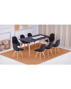 Cenare 9-Piece Dining Set for Kitchen, 160 X 80 Dining Table With 8 X PU Dining Chair - Black