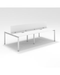 Shared Structure 4 Seater in White Colorwith Wood Dividers without Drawers without Mesh Chairs and Worktop W160cm x D75cm