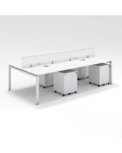 Shared Structure 4 Seater in White Color with Polycarbonate Dividers with Drawers without Mesh Chairs and Worktop W160cm x D60cm