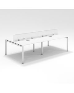 Shared Structure 4 Seater in White Color with Polycarbonate Dividers without Drawers without Mesh Chairs and Worktop W160cm x D60cm