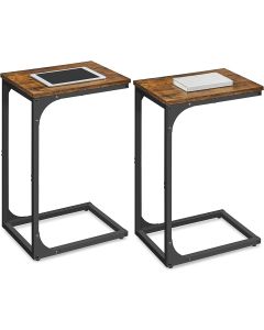 Mahmayi Dark Brown and Black LET350B01 Set Of 2 Slim End Table, Sofa Side C-Shaped Snack TV Tray Table with Metal Frame for Living Room, Bedroom (40x30x62cm)