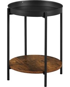 Mahmayi Dark Brown and Black LET221B01 End Table, Side Table with Movable Tray Sofa Coffee Table for Living Room, Bedroom (43x43x55cm)