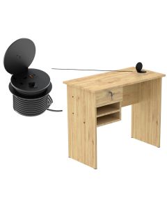 Solama MP1 9045 Office Desk with Paper Rack- Oak with 51-1H Round Desktop Power Module with USB Slot for Office Desk - Black