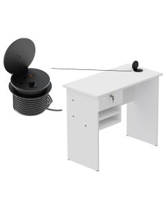 Solama MP1 9045 Office Desk with Paper Rack- White with 51-1H Round Desktop Power Module with USB Slot for Office Desk - Black