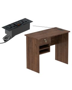 Solama MP1 9045 Office Desk with Paper Rack- Brown with Black BS01 Desktop Socket with USB AC Port for Office, Home, and Meeting Room 17 cm