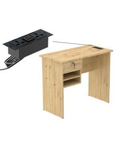 Solama MP1 9045 Office Desk with Paper Rack- Oak with Black BS01 Desktop Socket with USB AC Port for Office, Home, and Meeting Room 17 cm