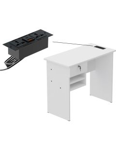 Solama MP1 9045 Office Desk with Paper Rack- White with Black BS01 Desktop Socket with USB AC Port for Office, Home, and Meeting Room 17 cm