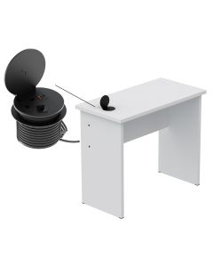 Mahmayi White ST Study Table for Home Schools 90 cm with 51-1H Round Desktop Power Module with USB Slot for Office Desk - Black
