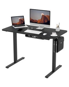 Mahmayi ET150 Height Adjustable Standing Desk with USB Charging and Wooden Top - Black