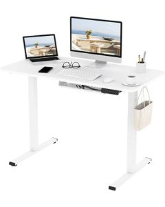 Mahmayi Flexispot Basic Plus Electric Height-Adjustable Desk with Charging Sockets with Table Top, 2-Way Telescope, Sitting & Standing Desk with Memory Control