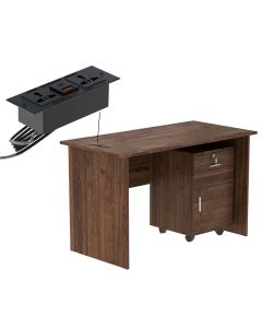 Mahmayi Brown MP1-D-BRN-PM Writing Table with Power Module, Power Strip Desktop Socket Board Modern Executive Desk Home Offices, Schools, Laptop, Office Workstation 120 cm