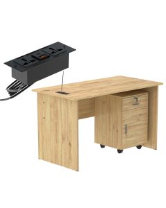 Mahmayi Oak MP1-D-OAK-PM Writing Table with Power Module, Power Strip Desktop Socket Board Modern Executive Desk Home Offices, Schools, Laptop, Office Workstation 120 cm