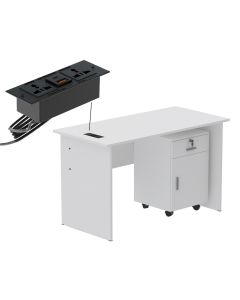 Mahmayi White MP1-D-WHT-PM Writing Table with Power Module, Power Strip Desktop Socket Board Modern Executive Desk Home Offices, Schools, Laptop, Office Workstation 120 cm